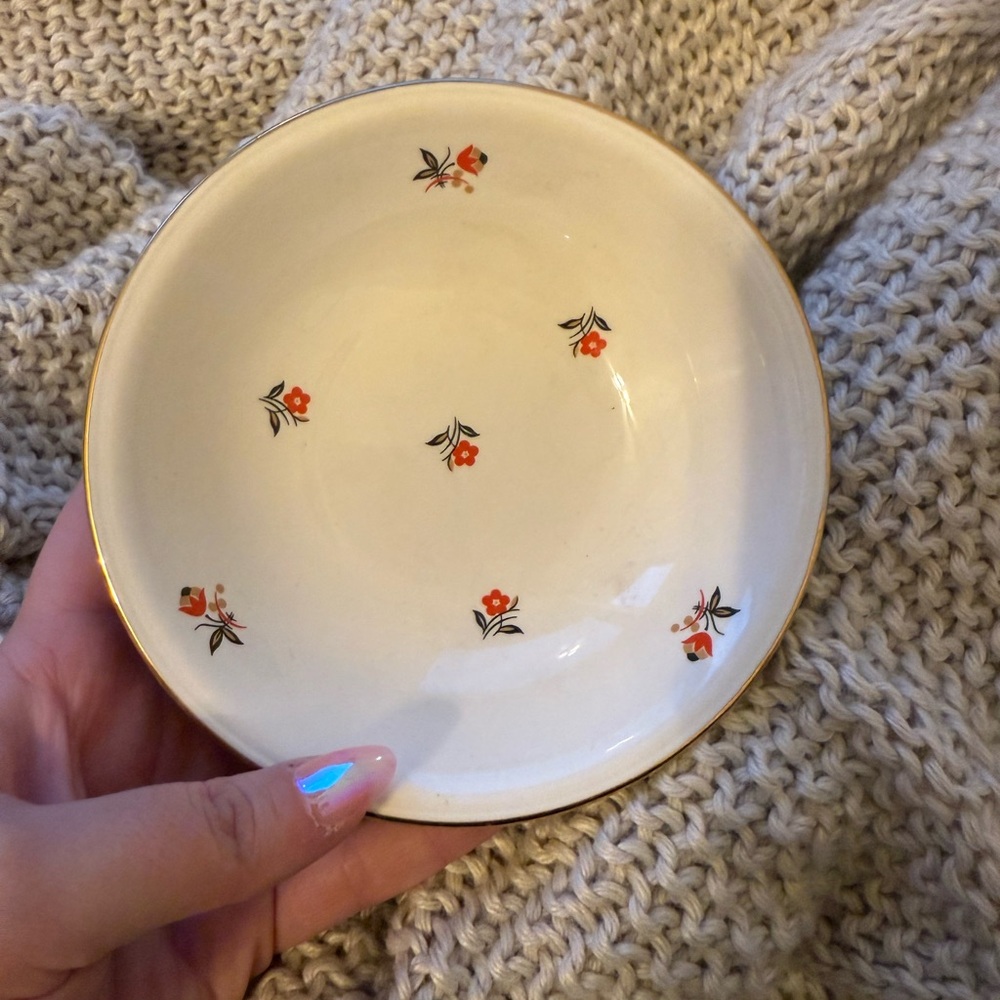 Hand painted Floral Cream Bowl with Gold Rim